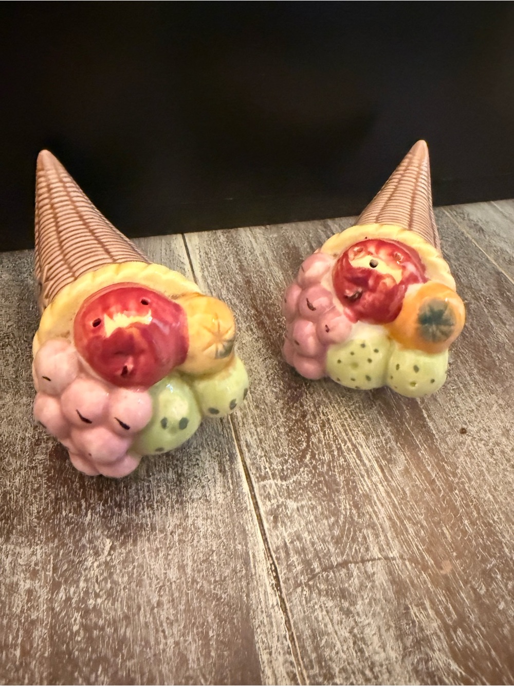 Ceramic Ice Cream Cone Salt and Pepper Shakers - Pink, Yellow, Green